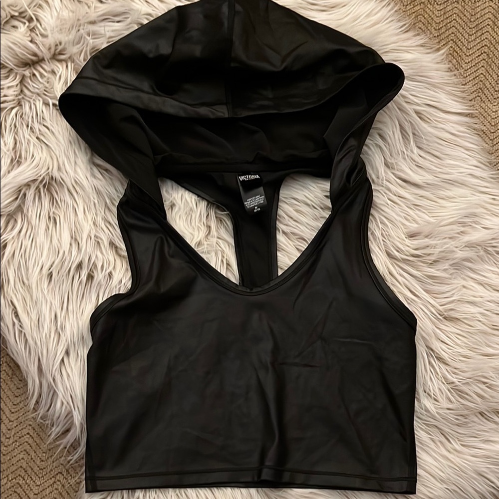 Victoria's Secret Black Fitted Hooded Crop Top